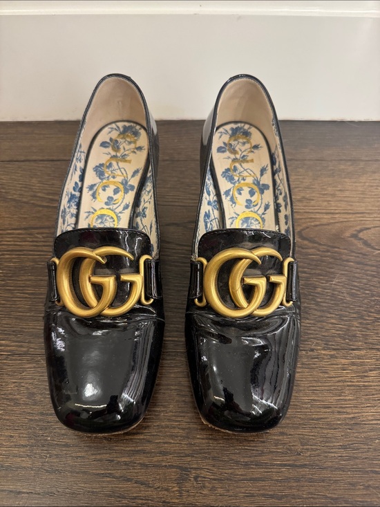 Gucci Shoes - Gucci Black Patent Leather Loafers with Gold Double G